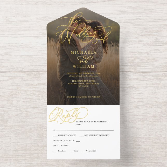 *REAL FOIL* Elegant Script Photo Wedding All In One Invitation (Inside)