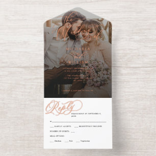 *REAL FOIL* Elegant Script Photo Wedding All In One Invitation
