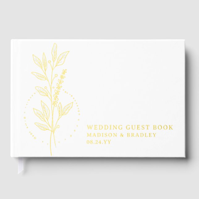 Real Foil Elegant White Boho Floral Wedding Guest Book (Front)