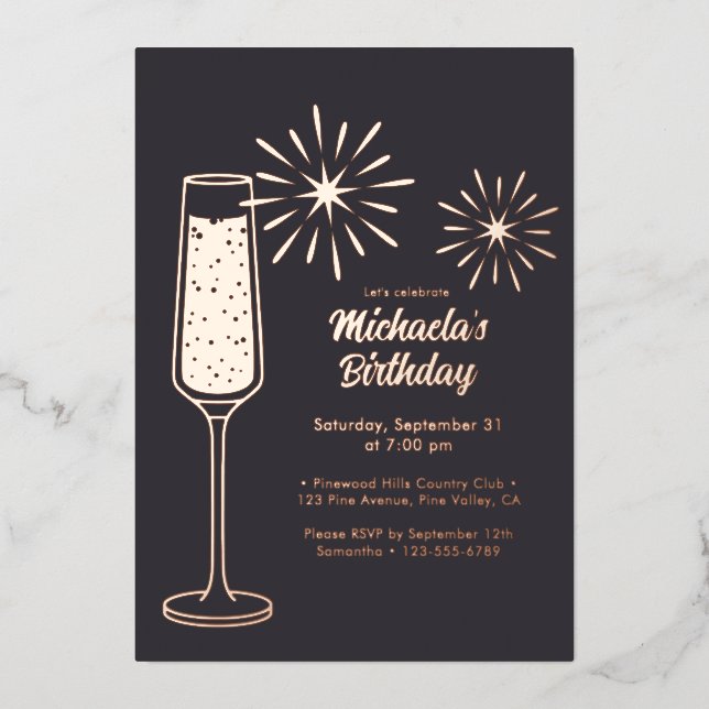 Real Foil Fireworks & Champagne Birthday (Front)