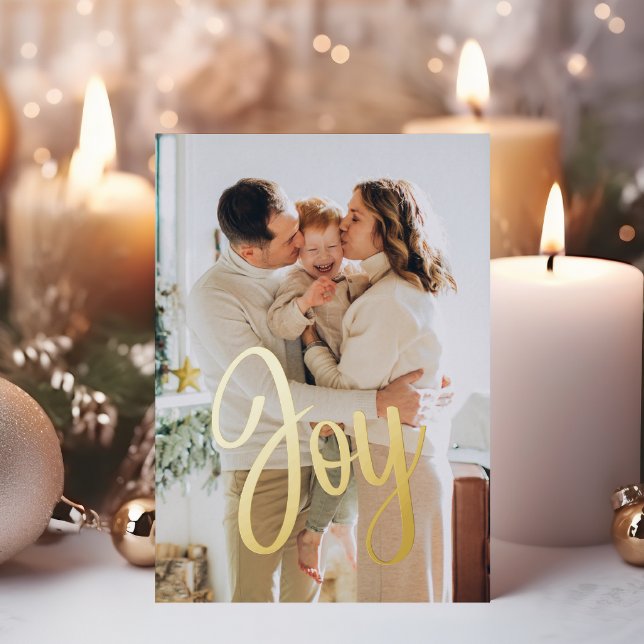 *REAL FOIL* Gold Christmas Joy 2-Photo Family Foil Holiday Card (Creator Uploaded)
