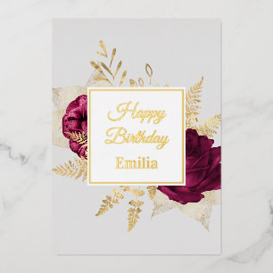 Real Foil Golden elegant Rose Birthday Card