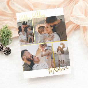 Real Foil   Handwriting 4 Multi-Photo Christmas Holiday Card
