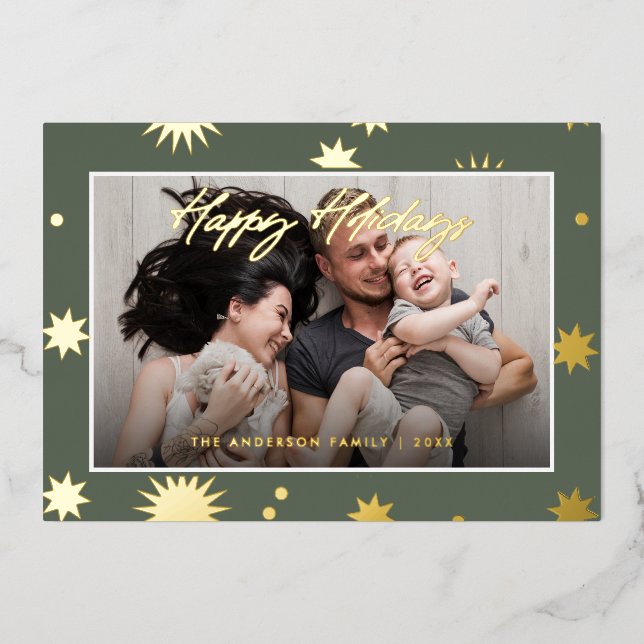 *REAL FOIL* Happy Holidays Photo Foil Holiday Card (Front)