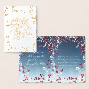 Real Foil Holly Berries & Leaves Business Holiday Foil Card