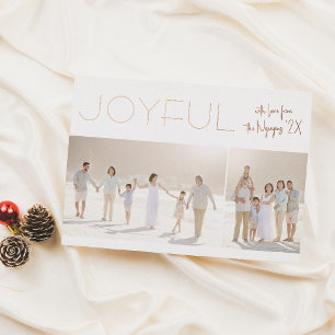Real Foil Joyful 2 Photo Minimalist Christmas Holiday Card