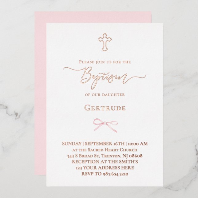 real foil little pink bow Baptism (Front/Back)