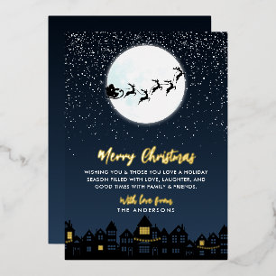 *REAL FOIL* Merry Christmas Santa's Sleigh Foil Holiday Card