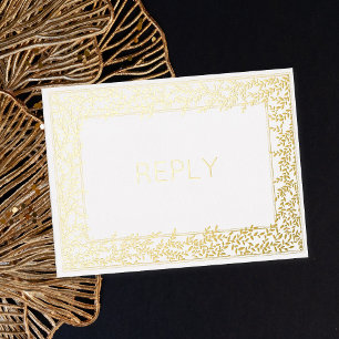 Real Foil Minimal Leaf Foliage Meal RSVP  Invitation Postcard