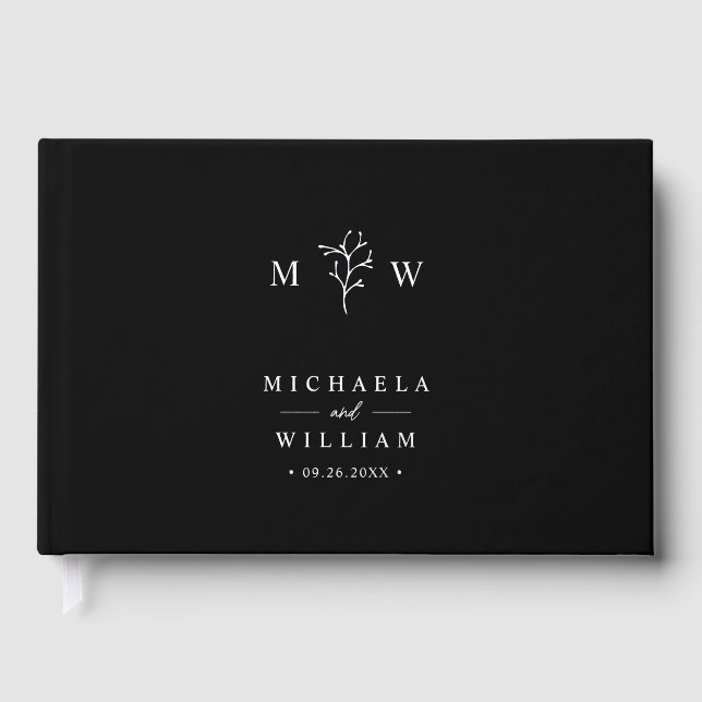 *REAL FOIL* Modern Minimalist Botanical Wedding Guest Book (Front)