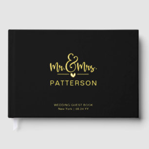 Real Foil Mr & Mrs Personalized Name Black Wedding Guest Book