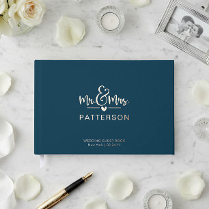 Real Foil Mr & Mrs Personalized Name Blue Wedding Guest Book