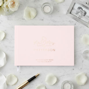 Real Foil Mr & Mrs Personalized Name Pink Wedding Guest Book