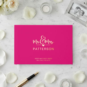 Real Foil Mr & Mrs Personalized Name Pink Wedding Guest Book