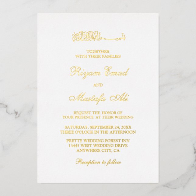 Real foil muslim wedding invitations (Front)