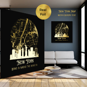 Real Foil NEW YORK Street Map Custom Art Prints