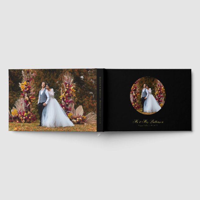 Real Foil Photo Simple Personalized Black Wedding Guest Book (Full)