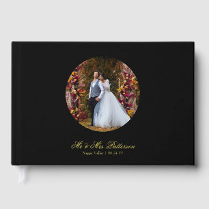 Real Foil Photo Simple Personalized Black Wedding Guest Book