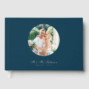 Real Foil Photo Simple Personalized Blue Wedding Guest Book
