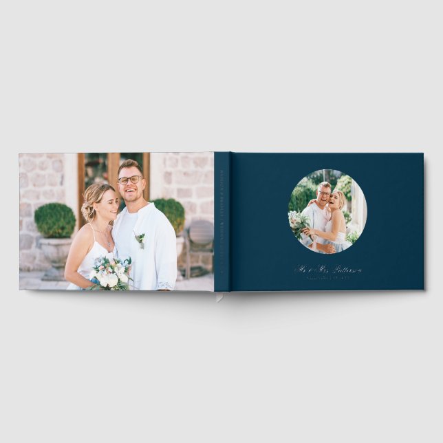 Real Foil Photo Simple Personalized Blue Wedding Guest Book (Full)
