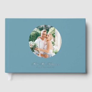 Real Foil Photo Simple Personalized Blue Wedding Guest Book