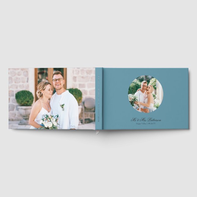 Real Foil Photo Simple Personalized Blue Wedding Guest Book (Full)