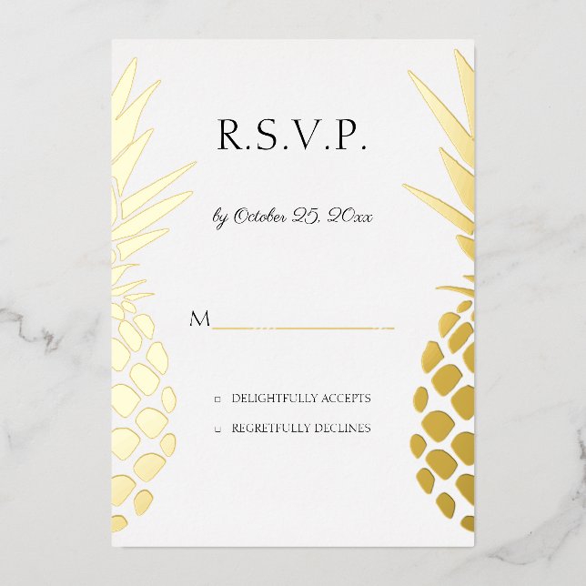 real foil pineapples wedding RSVP  (Front)