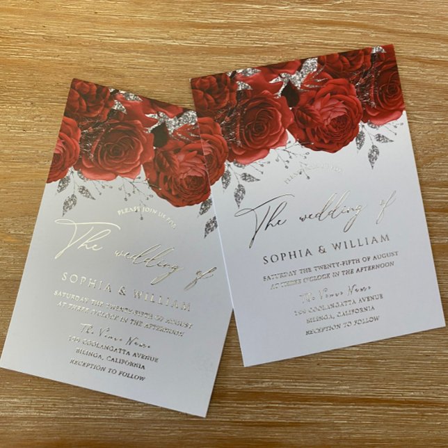 Real Foil Romantic Red Rose Wedding Silver (Creator Uploaded)