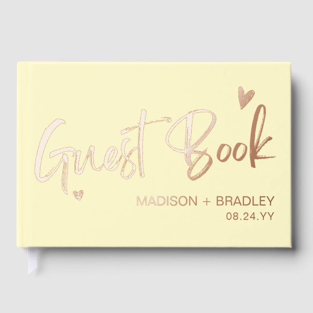 Real Foil Rose Gold Calligraphy Script Wedding Guest Book (Front)