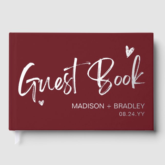 Real Foil Silver Calligraphy Script Modern Wedding Guest Book (Front)