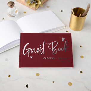 Real Foil Silver Calligraphy Script Modern Wedding Guest Book