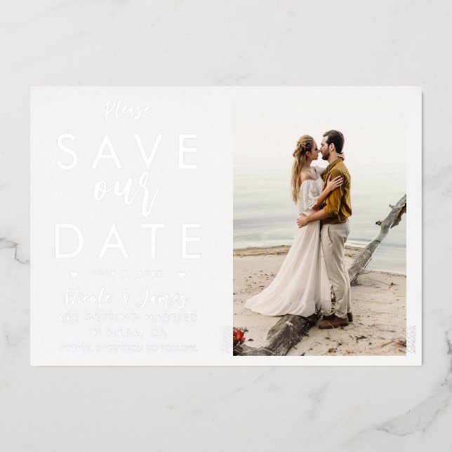 Real Foil Silver Save The Date Photo Engagement (Front)