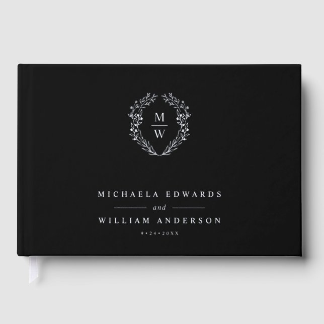 REAL FOIL Simple Elegant Botanical Wreath Wedding Guest Book (Front)