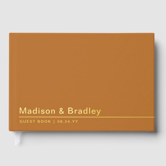 Real Foil Simple Modern Gold Script Wedding Guest Book (Front)