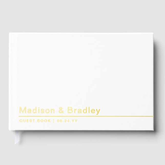 Real Foil Simple Modern Gold Script Wedding Guest Book (Front)
