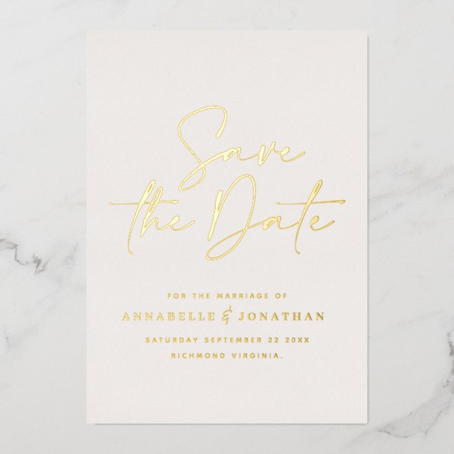 real foil trendy handwritten wedding announcement (Front)
