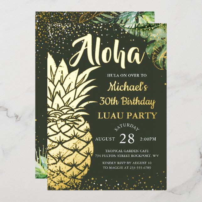 Real Foil Tropical Pineapple  Luau Beach Party (Front/Back)
