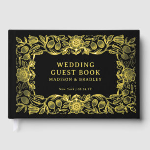 Real Foil Vintage Floral Black Gold Wedding Guest Book