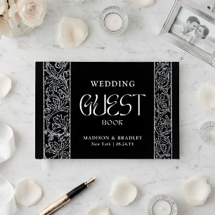 Real Foil Vintage Floral Black Wedding Guest Book