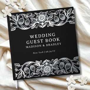 Real Foil Vintage Floral Black Wedding Guest Book