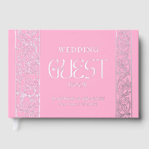 Real Foil Vintage Floral Pink Silver Wedding Guest Book