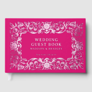 Real Foil Vintage Floral Pink Silver Wedding Guest Book