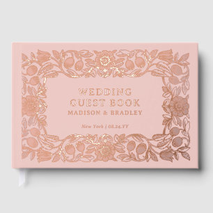Real Foil Vintage Floral PinkWedding Guest Book