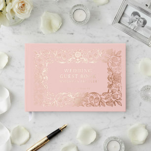 Real Foil Vintage Floral PinkWedding Guest Book