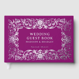 Real Foil Vintage Floral Purple Silver Wedding Guest Book