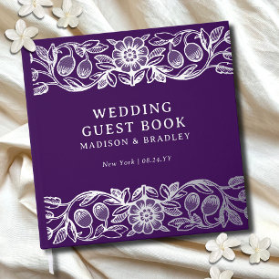 Real Foil Vintage Floral Purple Wedding Guest Book