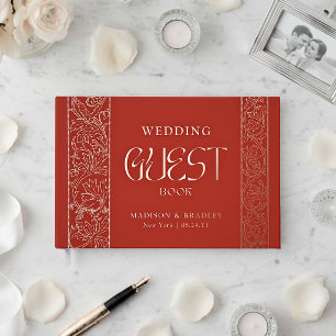 Real Foil Vintage Floral Red Wedding Guest Book