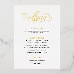 Real Foil Wedding Menu Classic Script Calligraphy