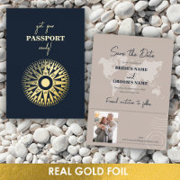 Real Foil Wedding Passport Compass Save the Date