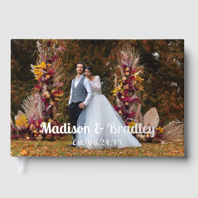 Real Foil Wedding Photo Personalized Names Guest Book (Front)
